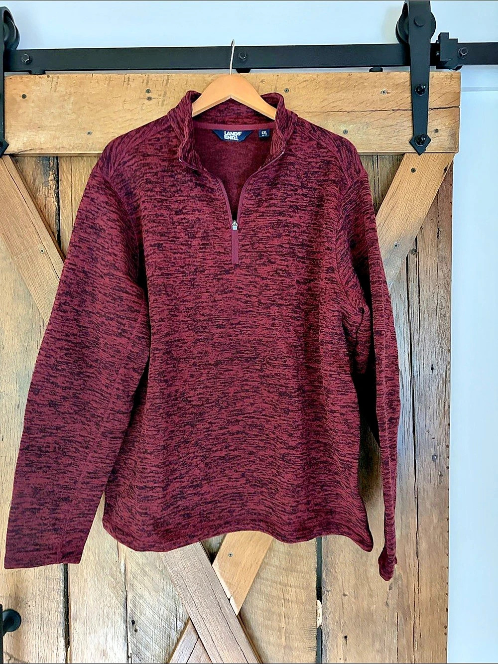 Lands' End Men's Sweater Fleece Quarter Zip Pullover Rich Burgundy 2XL